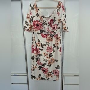 SHEIN Floral Midi Dress in Pink and Cream